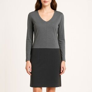 Theory Long Sleeve V-Neck Side Zipper Monica Dress - Charcoal Gray - Size Medium